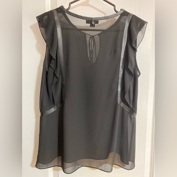 Rudsak Sheer Ruffled Sleeveless Tassel Faux Leather Black Blouse Size Medium - Picture 7 of 10